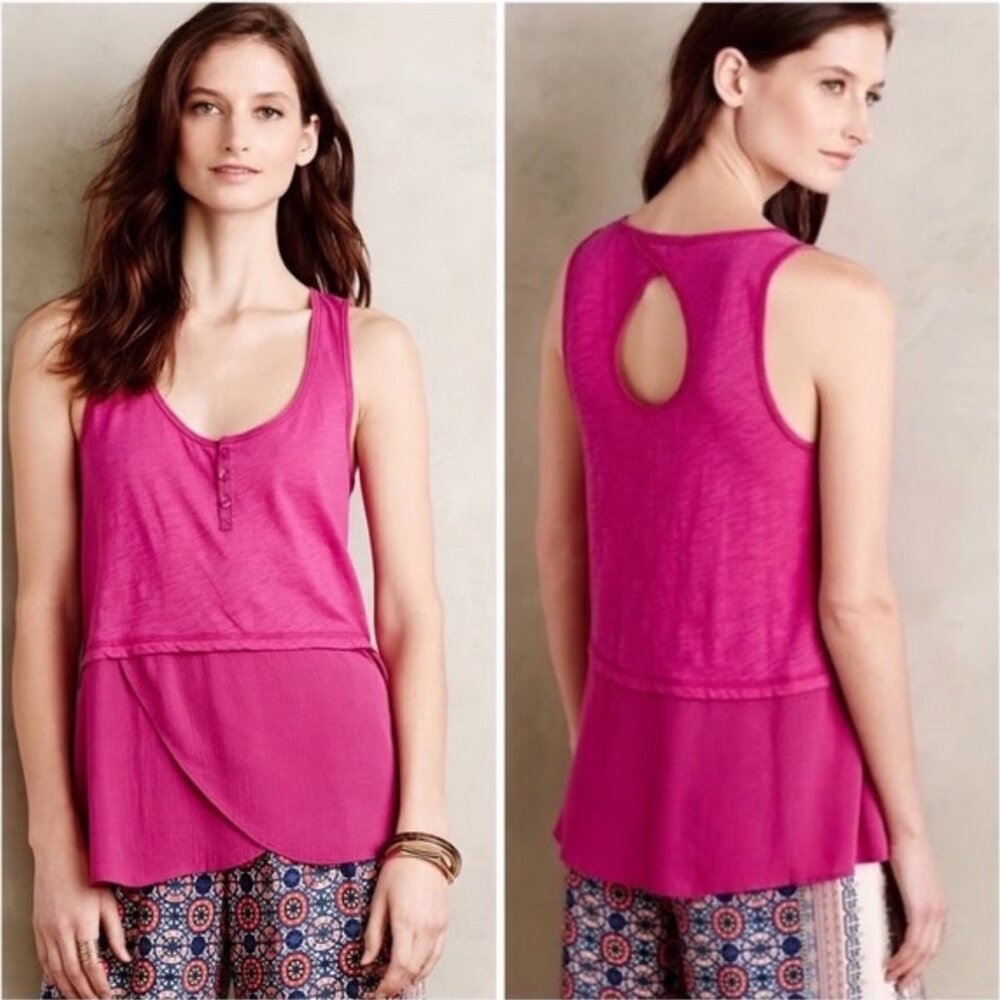 Anthropologie Little Yellow Button Fuschia Signe‎ Henley Tank